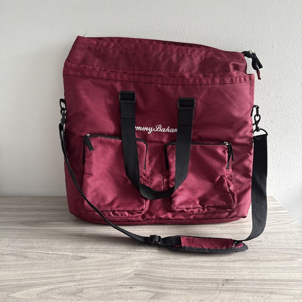 Tommy‎ Bahama Insulated Travel Tote Bag Cooler Case Carrying Strap Red Pinstripe